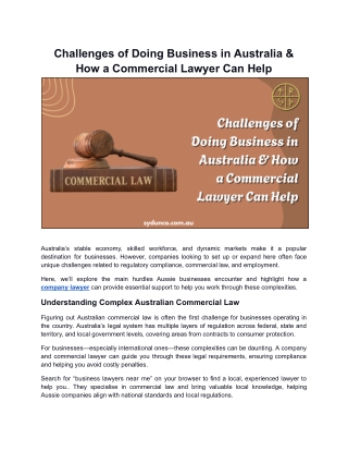 Challenges of Doing Business in Australia & How a Company Lawyer Can Help