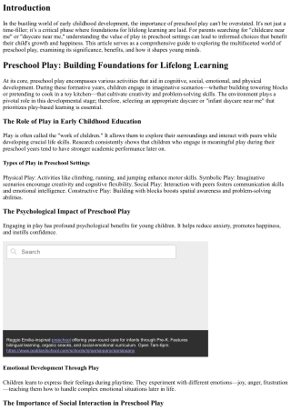 Preschool Play: Building Foundations for Lifelong Learning