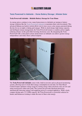 Tesla Powerwall in Adelaide – Home Battery Storage | Allstate Solar