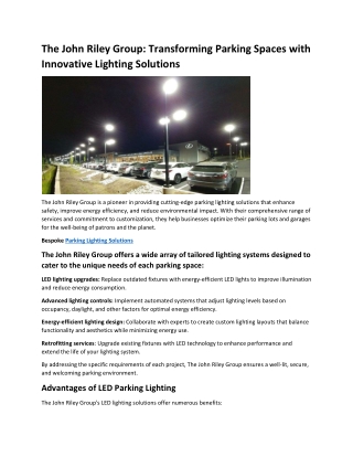 The John Riley Group: Transforming Parking Spaces with Innovative Lighting Solut