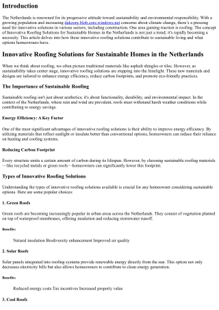 Innovative Roofing Solutions for Sustainable Homes in the Netherlands