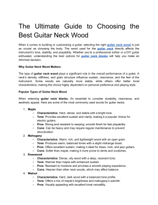 The Ultimate Guide to Choosing the Best Guitar Neck Wood