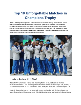 Top 10 Unforgettable Matches in Champions Trophy