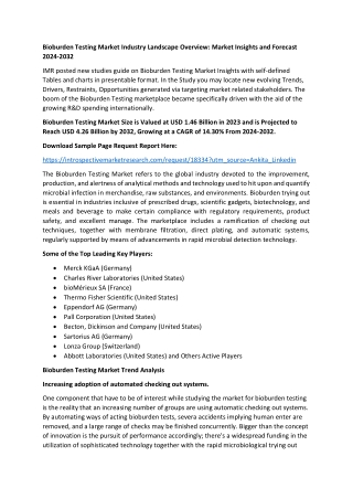 Bioburden Testing Market - 2024 Current Analysis by Market Share Upto 2032