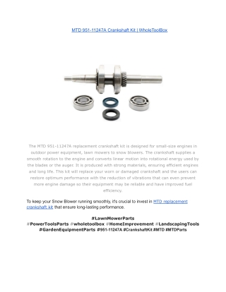 MTD 951-11247A Crankshaft Kit _ WholeToolBox