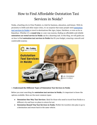 Book Outstation Taxi Services in Noida