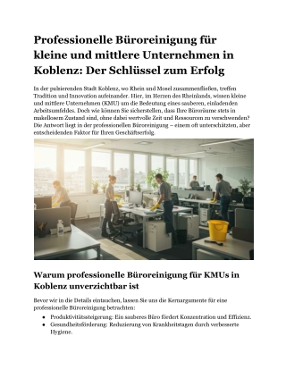 Professionelle Büroreinigung für kleine und mittlere Unternehmen in Koblenz_ Der Schlüssel zum Erfolg