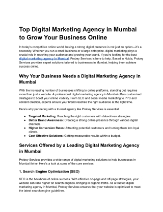 Top Digital Marketing Agency in Mumbai to Grow Your Business Online