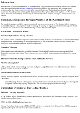 Building Lifelong Skills Through Preschool at The Goddard School