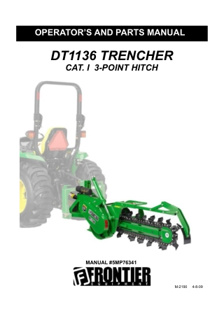 John Deere Frontier DT1136 Trencher Operator’s Manual Instant Download (Publication No. 5MP76341)