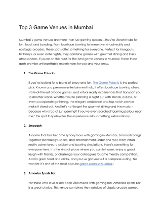 Top 3 Game Venues in Mumbai