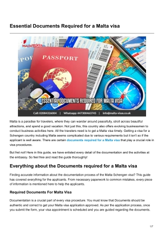 Essential Documents Required for a Malta visa