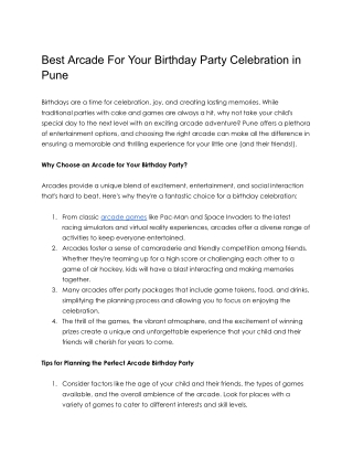 Best Arcade For Your Birthday Party Celebration in Pune