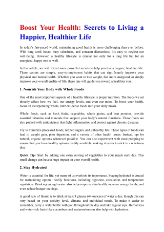 Boost Your Health- Secrets to Living a Happier, Healthier Life