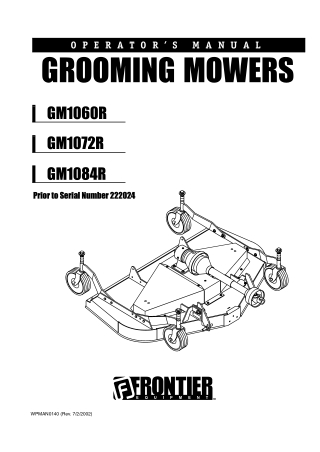 John Deere Frontier GM1060R GM1072R GM1084R Grooming Mowers (Serial Number222024) Operator’s Manual Instant Download (Pu