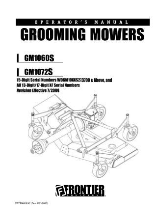 John Deere Frontier GM1060S GM1072S Grooming Mowers Operator’s Manual Instant Download (Publication No. 5WPMAN0242)