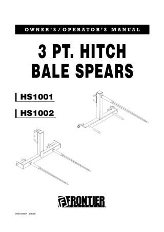 John Deere Frontier HS1001 HS1002 3PT.Hitch Bale Spears Owner’s Operator’s Manual Instant Download (Publication No. 5WS1