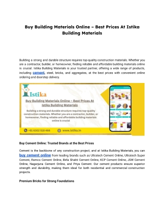 Buy Building Materials Online  Best Prices At Istika Building Materials