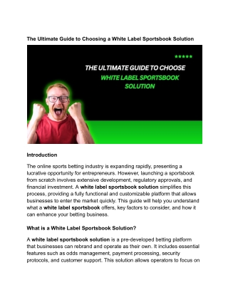 The Ultimate Guide to Choosing a White Label Sportsbook Solution