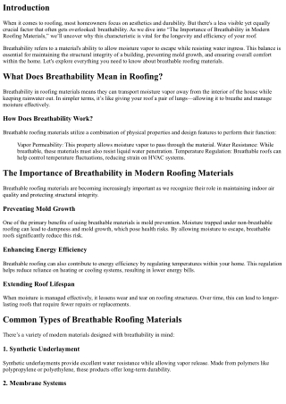 “The Importance of Breathability in Modern Roofing Materials”