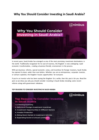 Why You Should Consider Investing in Saudi Arabia - Nimbus