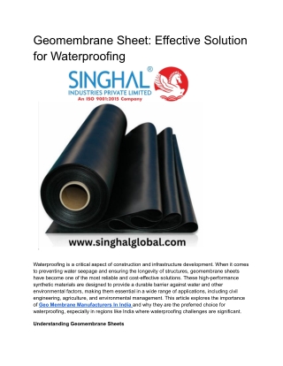 Geomembrane Sheet Effective Solution for Waterproofing