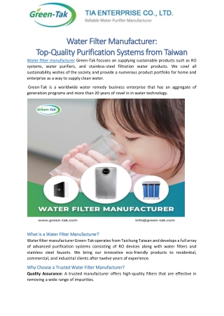 Water Filter Manufacturer-Top-Quality Purification Systems from Taiwan