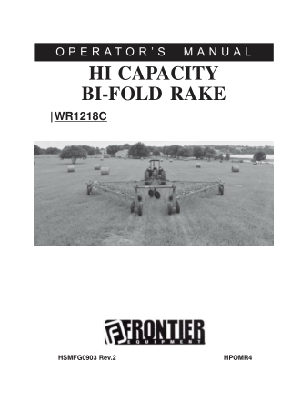 John Deere Frontier WR1218C Hi Capacity Bi-Fold Rake Operator’s Manual Instant Download (Publication No. 5HPOMR4)