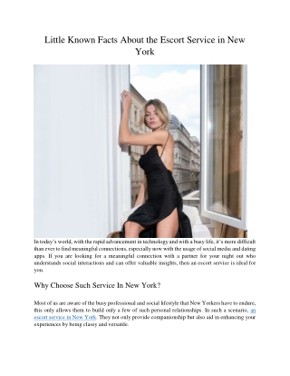 Little Known Facts About the Escort Service in New York