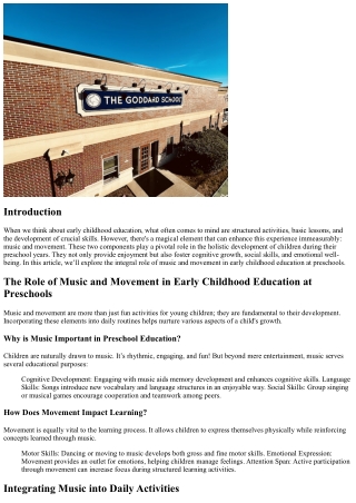 The Role of Music and Movement in Early Childhood Education at Preschools