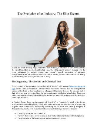 The Evolution of an Industry The Elite Escorts