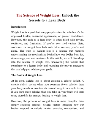 The Science of Weight Loss_ Unlock the Secrets to a Lean Body