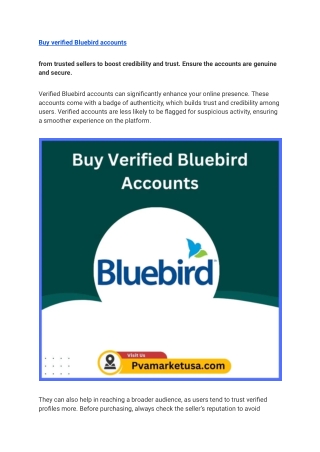 Buy Verified Bluebird Accounts - 100% Best Service