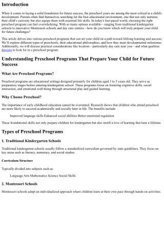 Preschool Programs That Prepare Your Child for Future Success