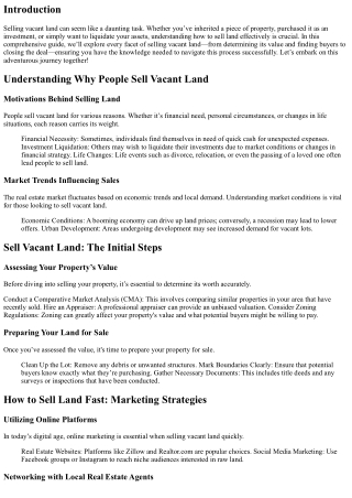 Navigating the Process of Selling Vacant Land: A Comprehensive Guide