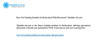 Best Vlsi Training Institute In Hyderabad With Placement  Takshila-vlsi.com