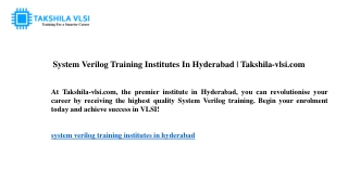System Verilog Training Institutes In Hyderabad  Takshila-vlsi.com
