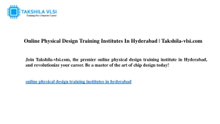 Online Physical Design Training Institutes In Hyderabad  Takshila-vlsi.com
