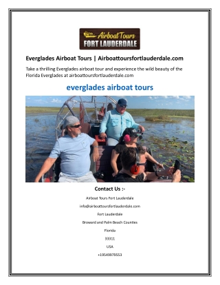 Everglades Airboat Tours  Airboattoursfortlauderdale.com