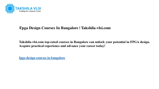 Fpga Design Courses In Bangalore  Takshila-vlsi.com