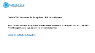 Online Vlsi Institutes In Bangalore  Takshila-vlsi.com