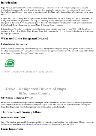 Enjoy the Best of Napa Valley with I-Drive’s Designated Drivers