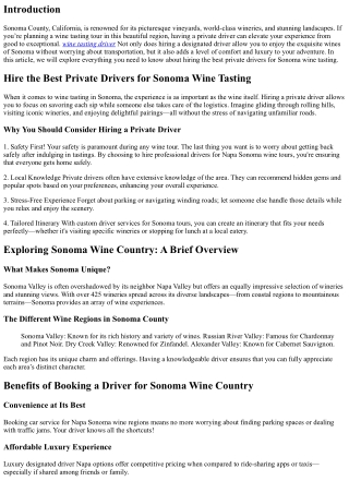 Hire the Best Private Drivers for Sonoma Wine Tasting