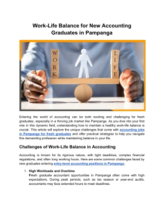 Work-Life Balance for New Accounting Graduates in Pampanga