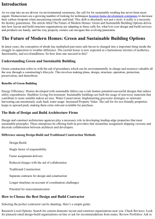 The Future of Modern Homes: Green and Sustainable Building Options