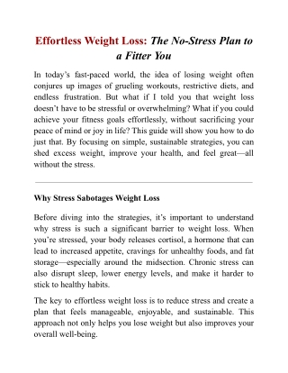 Effortless Weight Loss_ The No-Stress Plan to a Fitter You