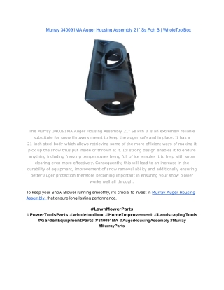 Murray 340091MA Auger Housing Assembly 21_ Ss Pch B _ WholeToolBox