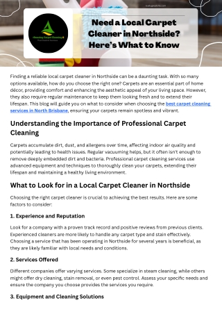 Need a Local Carpet Cleaner in Northside Here’s What to Know