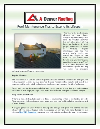 Roof Maintenance Tips to Extend Its Lifespan