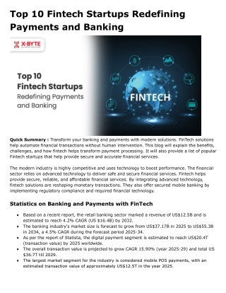 Top 10 Fintech Startups Redefining Payments and Banking